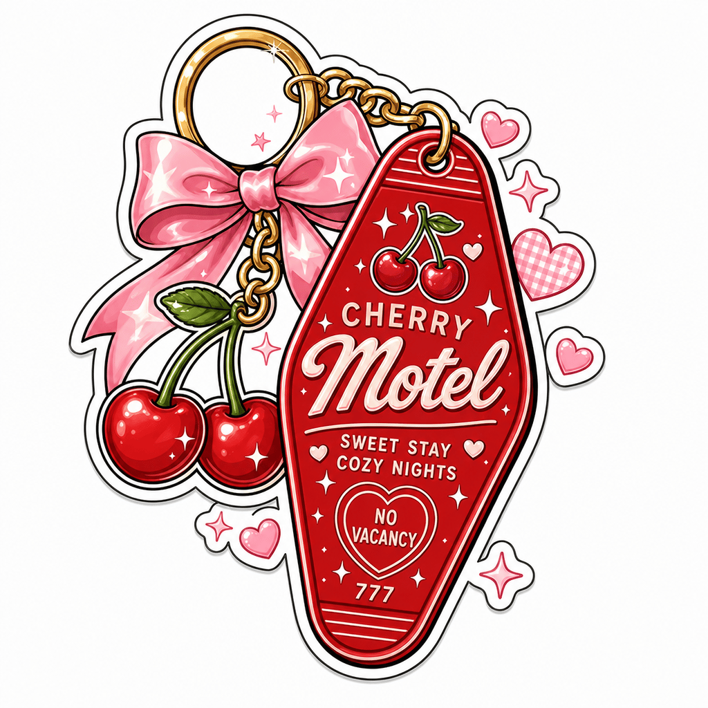 Стикер винтажного брелока Cherry Motel с вишнями